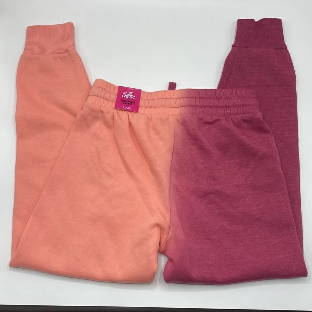 Justice x Stranger Things Girls Ombre Fleece Joggers Sweatpants Pink/Orange Sz S